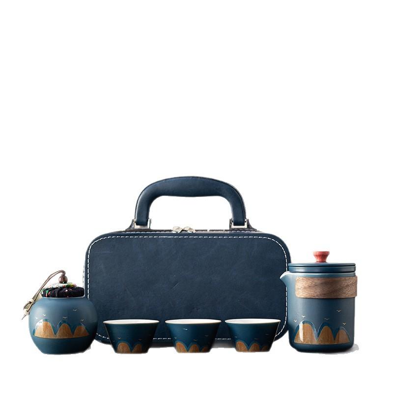 Travel Tea Set, One Pot, Three Cups, Express Cup, Outdoor Travel Camping Ceramic Business Gift Souvenir