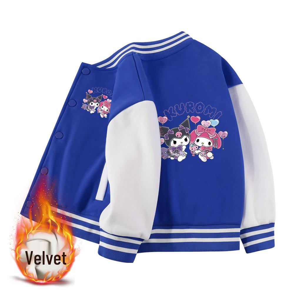 Kuromi Children's Baseball Jacket - Autumn/Winter Fashion, Girls' Plus Velvet Top, Medium & Large Sizes.