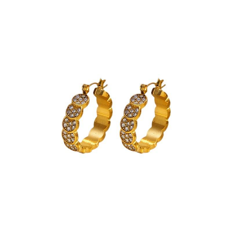 Stainless Steel Geometric Diamond Inlaid Luxury Earrings - Women's Versatile Accessory