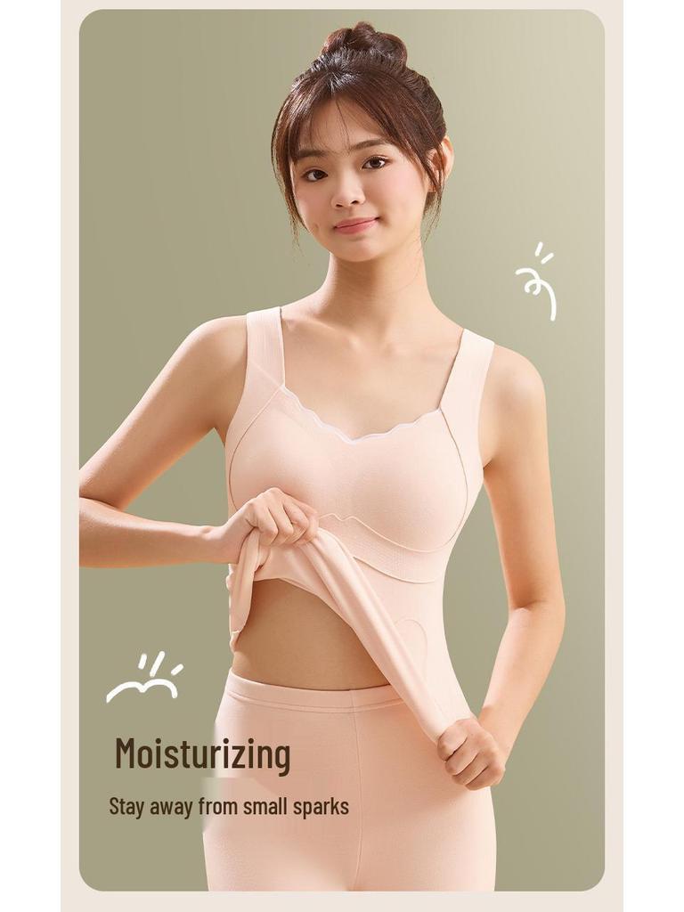 Girls' Seamless Warm Vest with Bra Pads and Pockets for Junior High Students