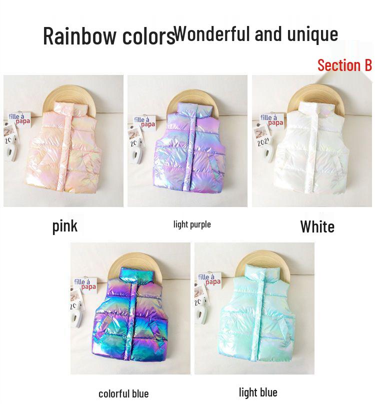 Waschfreie glänzende Daunenweste für Jungen und Mädchen mit Stehkragen - Herbst/Winter