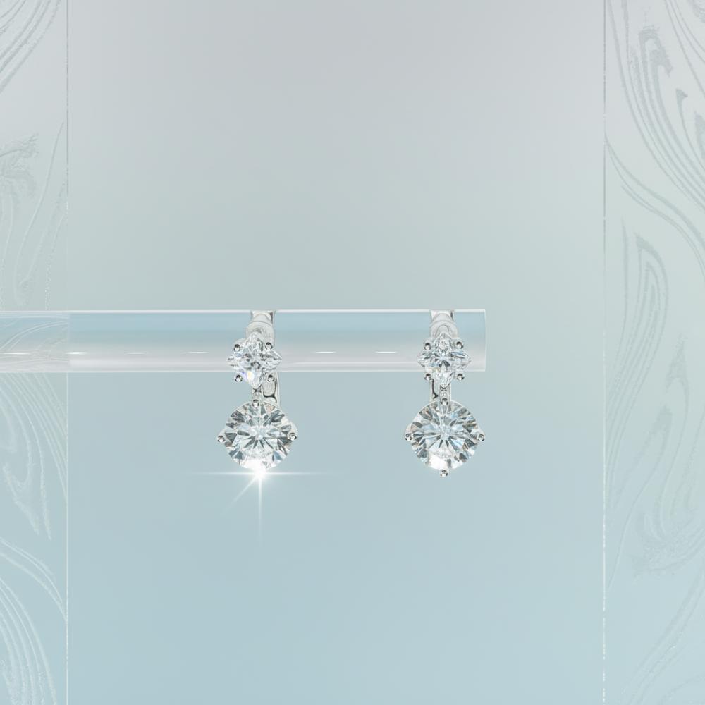 S925 Silver Dual Cubic Shine Huggie Earrings by Haniel – White, One-Touch Design, From Korea