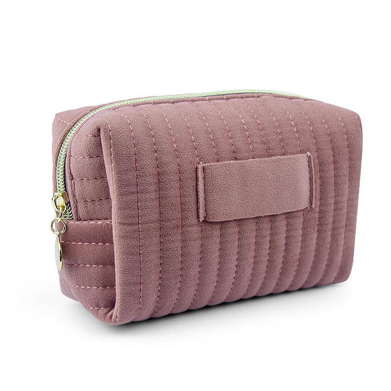 Striped Quilted Velvet Cosmetic Clutch Toiletry Bag - Autumn/Winter Edition