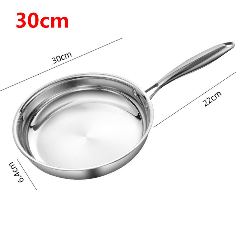 Poêle à Frire en Acier Inoxydable 304 Surface Brillante Non Revêtue Poêle à Frire Poêle à Frire en Acier Composite à Trois Couches Plusieurs Tailles Disponibles