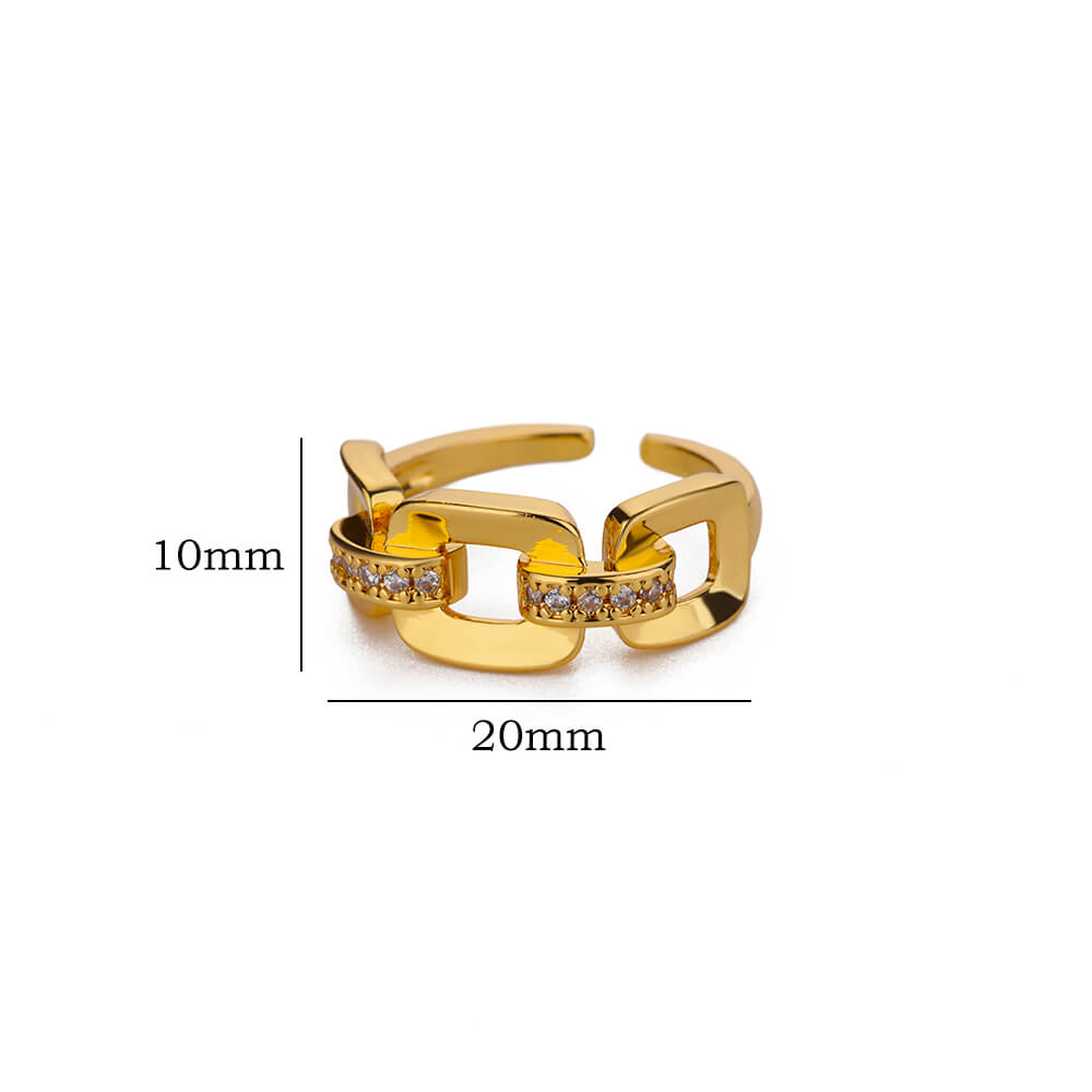 Stainless Steel Chain Shaped Rings for Women Gold Color Open Ring with White Zircon Punk Party Charm Jewelry Prom Accessories