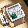 Binbang Men's Trendy Large Square Dial Three-Display Quartz Watch