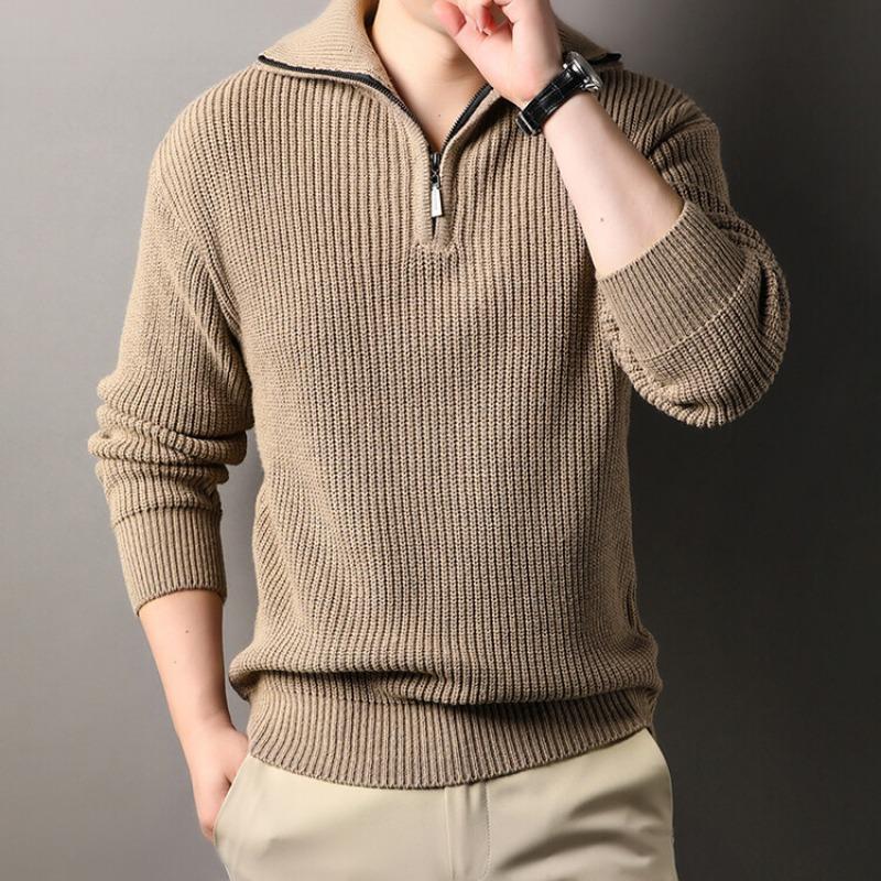 Men's Thick Half Zip Polo Collar Knit Sweater