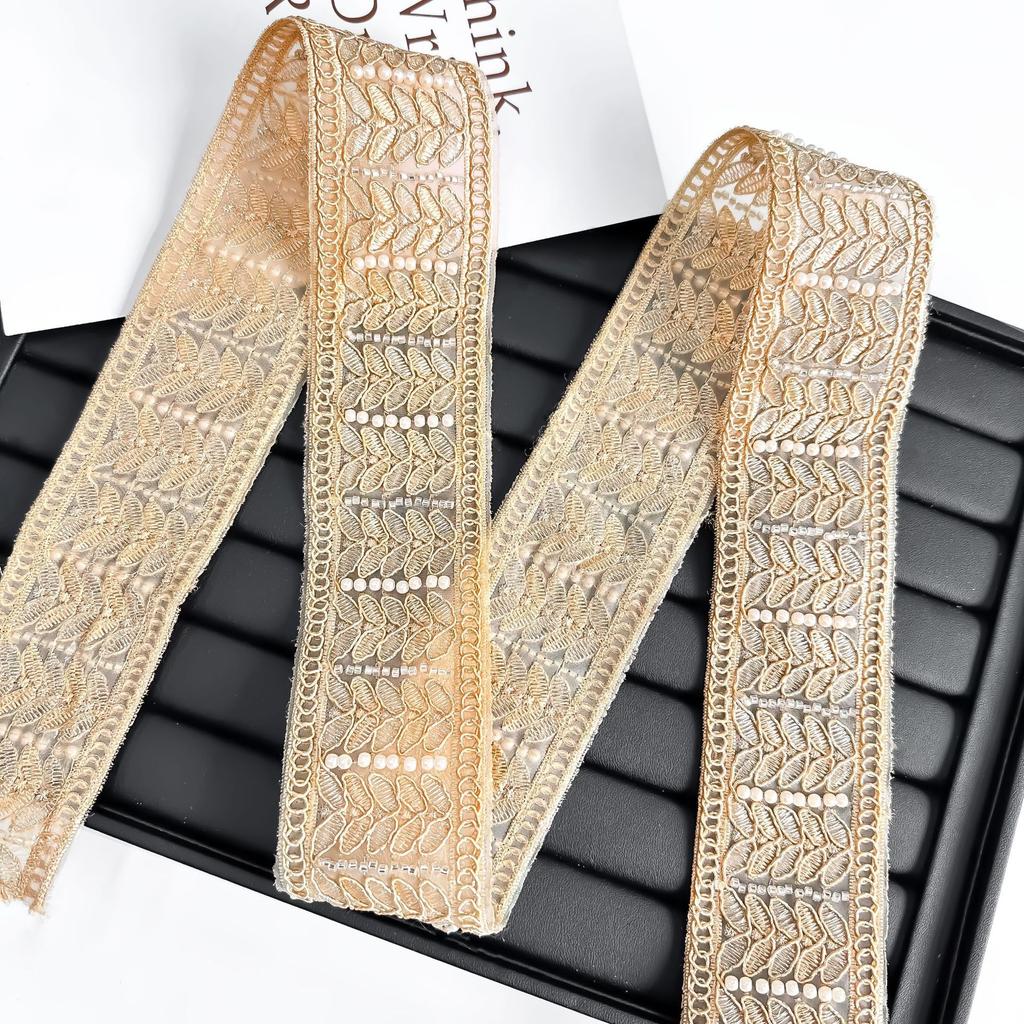 5.5Cm New Chinese Exotic Handmade Bead Embroidery Barcode Strand Diy Hanfu Cuff Accessories Edge Lace Accessories