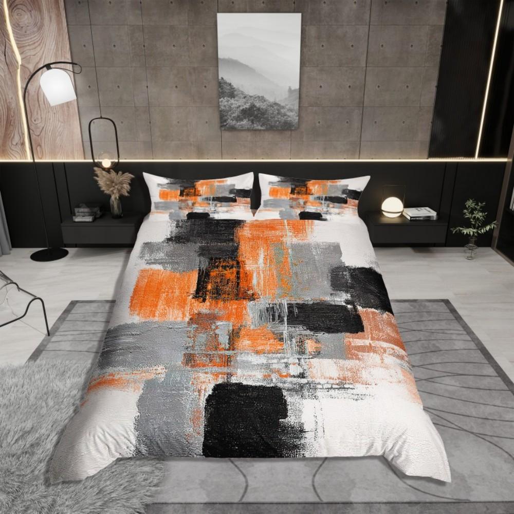 Homewish Adult Chic Rectangle Duvet Cover Set,Oil Printing Artwork Bedding Set,Modern Square Abstract Reversible Bed Set
