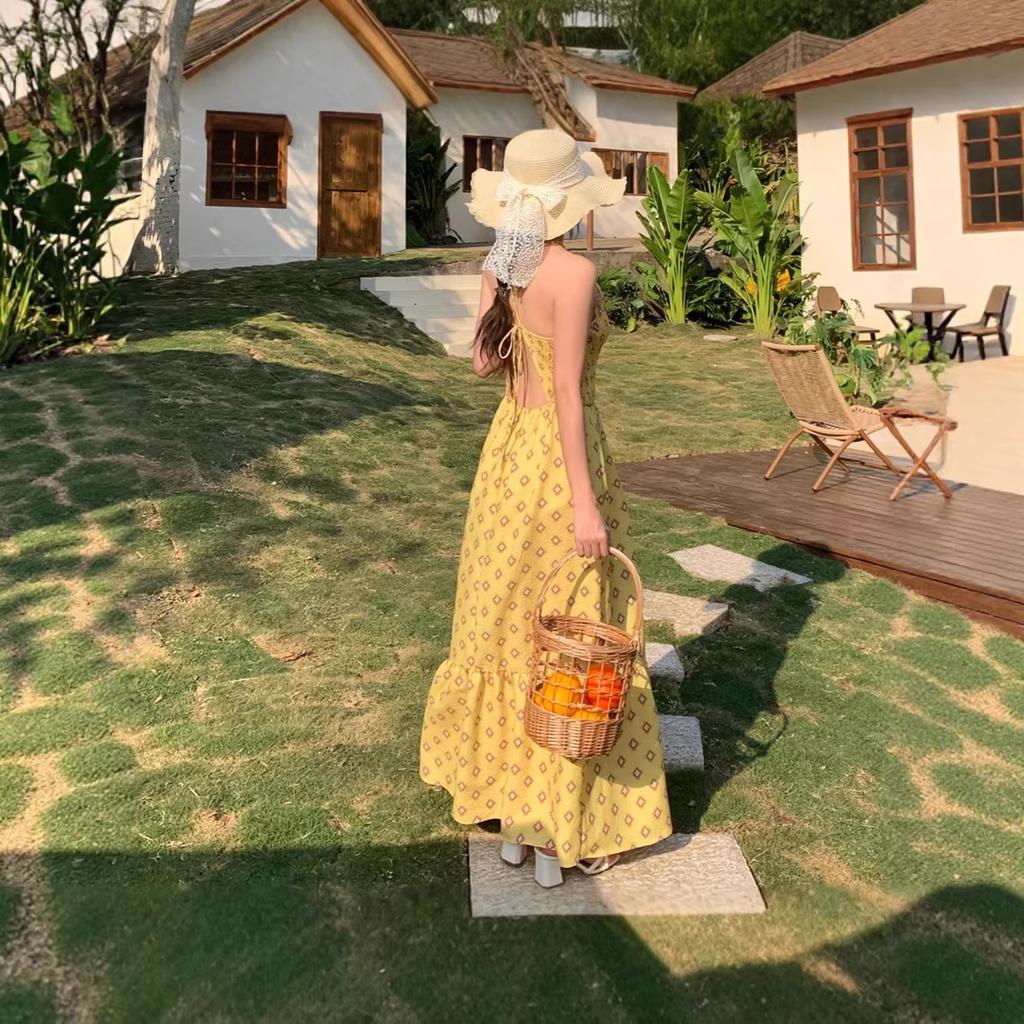 Summer New Women's Clothing Temperament Fashionable and Versatile Simple Sleeveless Printed Neck Collar Midi Dress