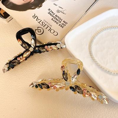 Fashionable Cross-Design Ultra-Shiny Fully-Diamond Large Hair Claw Clip, Korean High-End Shark Clip for Women