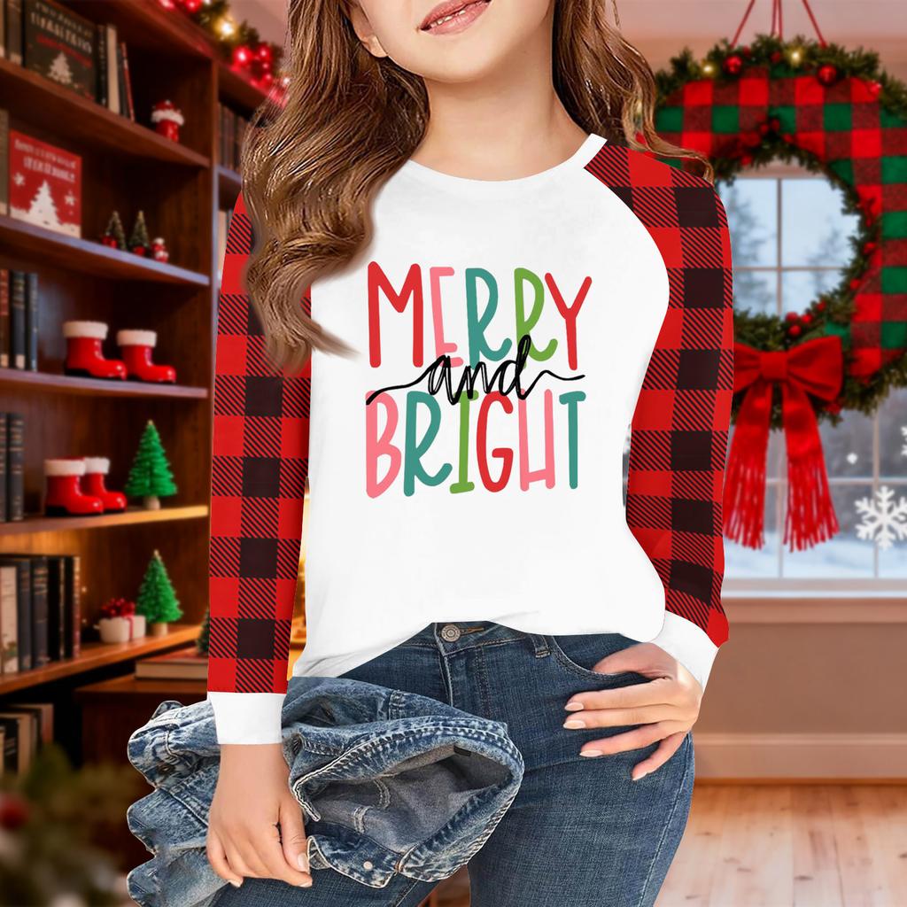 Lányok Hosszú Ujjú Karácsonyi Nap Pólók Gyerekek Őszi Felsők Kereknyakú Alap Pólók 5-14É