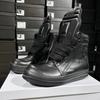 Brand Luxury Designer Men Shoe Quality Casual All Black Leather High Top Sneakers for Woman Trendy Thick Shoelaces Chunky Sole