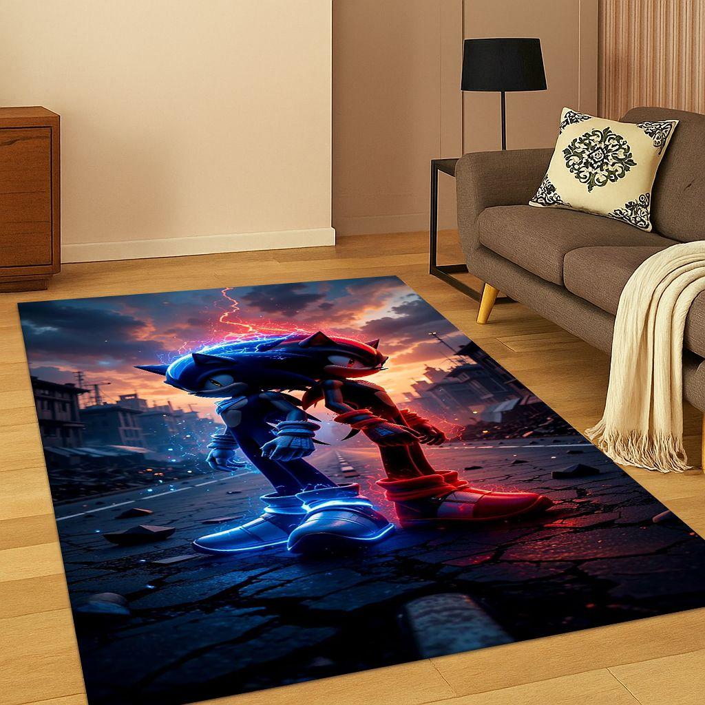 3D S-Sonic Cartoon Game Carpet Rug for Bedroom Living Room Sofa Doormat Home Decor,Kids Play Area Rug Non-slip Christmas Gift