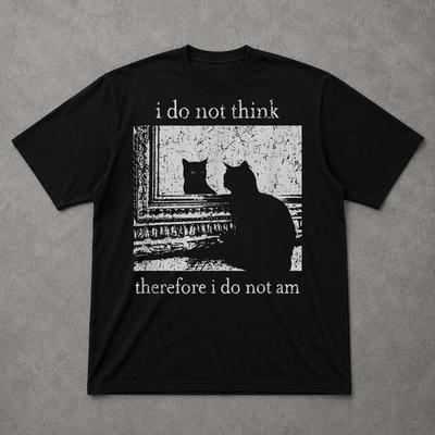I Do Not Think Therefore I Do Not Am Shirt, Funny Cat Grunge T Shirt, Vintage Goth Emo Punk Tee