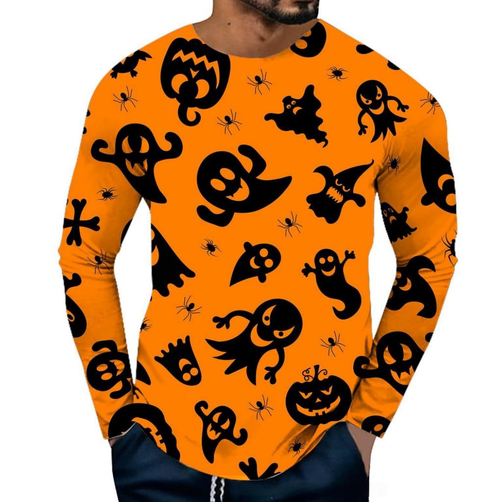 2025 New Fashion Halloween Theme 3D Printed Polyester Men's Long Sleeve T-shirt Autumn Casual Loose Pullover Street Harajuku Top
