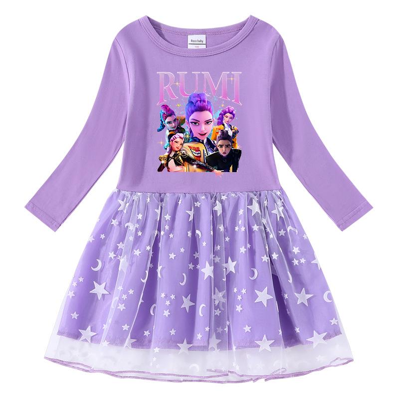Kinder Kpop Demon Slayer Regenbogen Pailletten Prinzessinnenkleid - Kurzarm Sommer & Langarm Frühling/Herbst Optionen