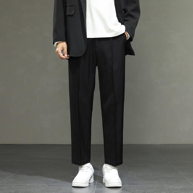 

Весенние и осенние брюки-девятки, брюки-карандаш, мужские облегающие брюки-драпы, повседневные брюки с небольшой посадкой, мужские прямые свободные брюки для костюма 4XL чёрный