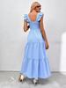 2026 Summer Square Collar Ruffles Sleeve Dress Women's Casual Elegant Solid Patchwork Pleated Empire Lady Party Dress Vestidos