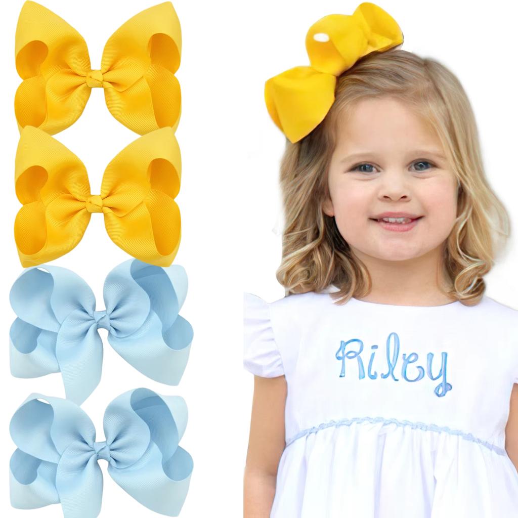 4Pcs/lot 6''Solid Color Grosgrain Ribbon Bows Hair Clips For Cute Girls Large Handmade Hairpins Barrettes Kids Hair Accessories