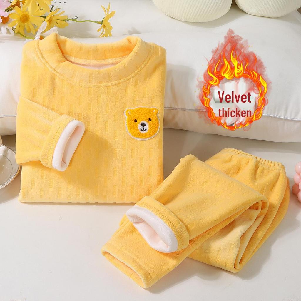 Kids' Cozy Velvet Pajama Set for Boys and Girls - Thick, Two-Piece, Autumn/Winter Wear
