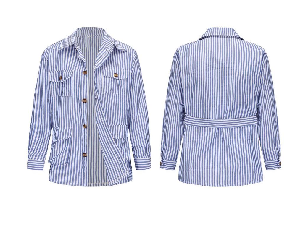 Men's Striped Multi-Pocket Long-Sleeve Cardigan Jacket for Spring and Autumn