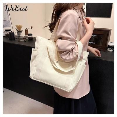 Large Capacity Tote Canvas Bag Work Commute High Aesthetic Versatile Artistic Student Book Shoulder Bag