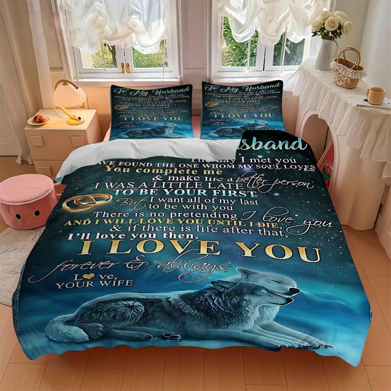 3PCs Husband Wife Anniversary Gift Design Cover Set, Breathable Fabric(1 Duvet Cover + 2 Pillowcases) (Without Quilt) Yy250911211
