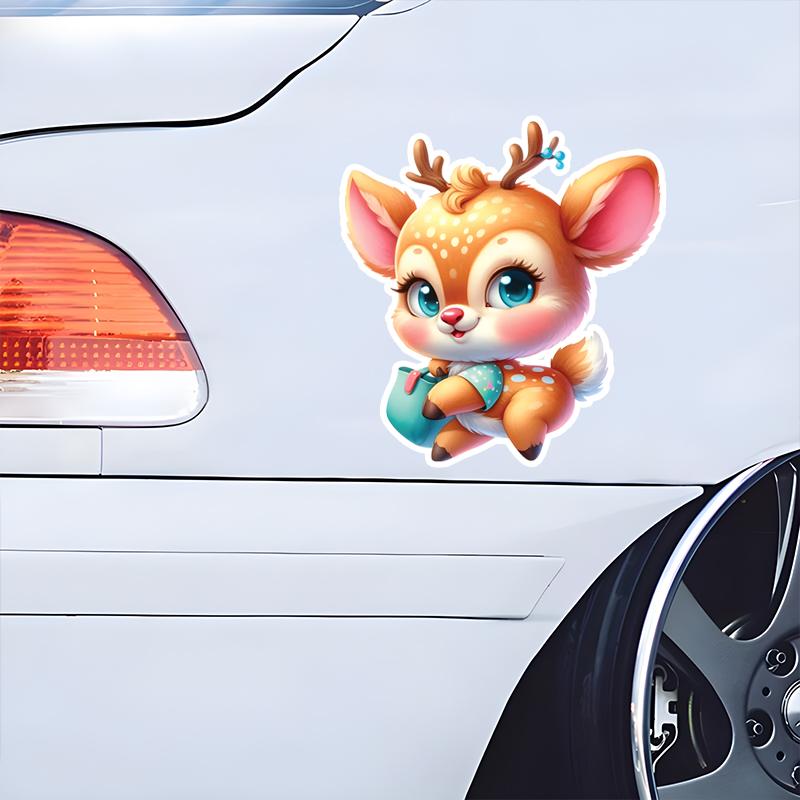 Beautiful and Cute Sika Deer Car Stickers Scratch Blocking Self-Adhesive Waterproof Decal, Used for Car, Laptop, Motorcycle, Van, RV