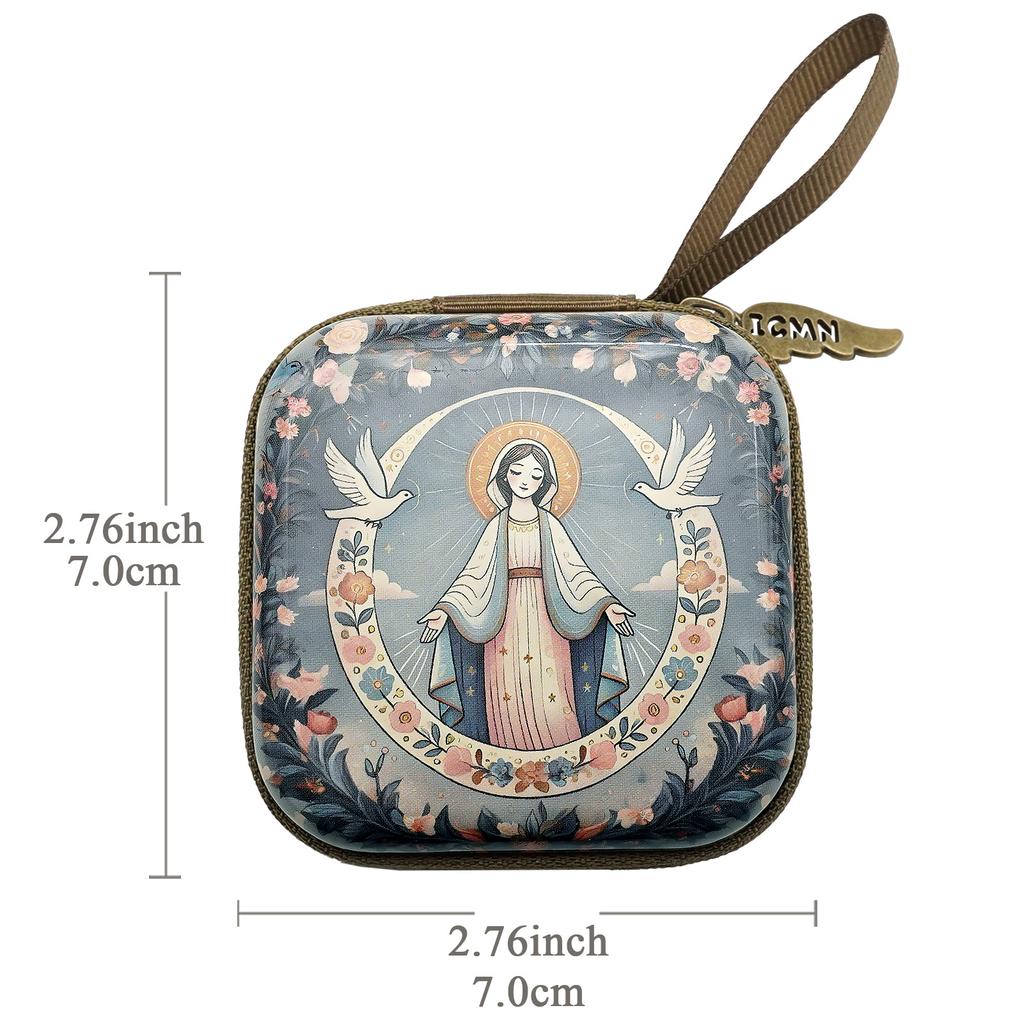 Square Cartoon Rosary Bag 7X7cm Thickness 3.3cm Feather Zipper Storage Box