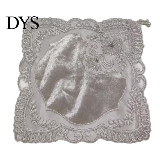 Decorative Placemats for Dining Table Retro Square Placemat, Floral Embroidery Coaster with Beads, Heat Resistant Artistic Coffee Shop Decor