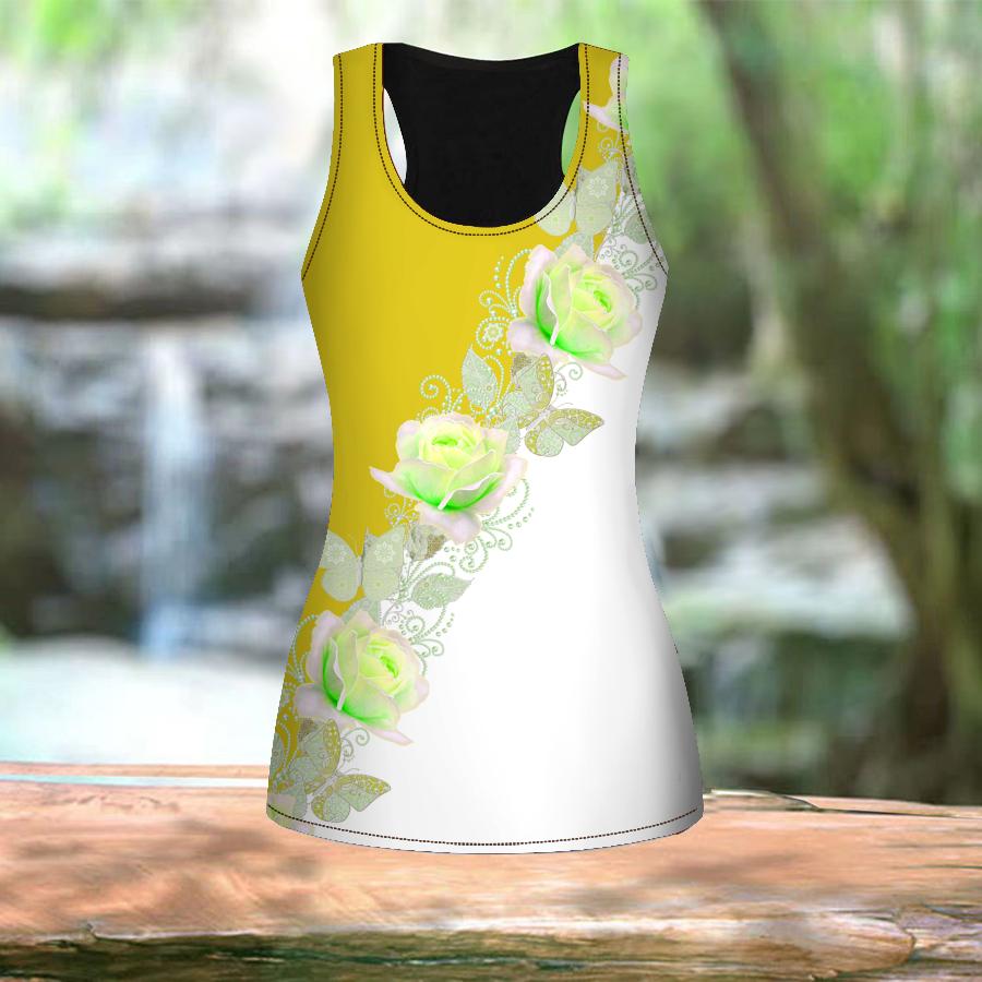 Женские летние спортивные рубашки с 3D принтом синей розы для занятий йогой и тренажерным — фото 10