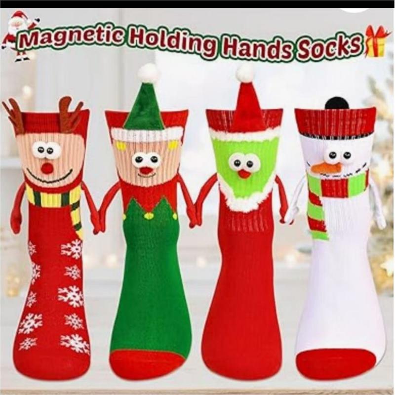 Christmas Cartoon Magnetic Hand-Holding Mid-Calf Socks for Women & Couples