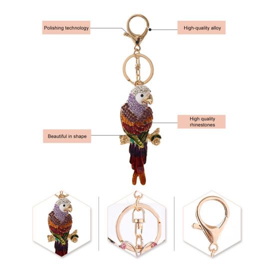 Keychain Pendant Colorful Rhinestone Macaw Parrot Charm Key Chain with Lobster Clasp Keys Backpacks Bag Accessories