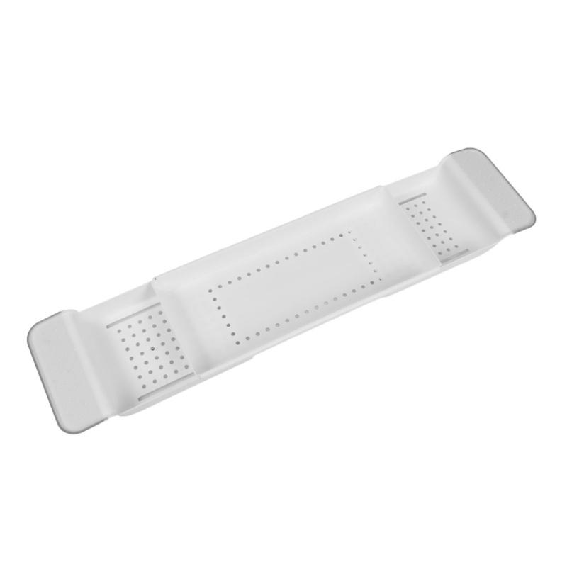 Bathtub Tray Stable Placement Expandable Plastic Material Draining Design Bath Caddy Tub Table For Bathroom White bianco