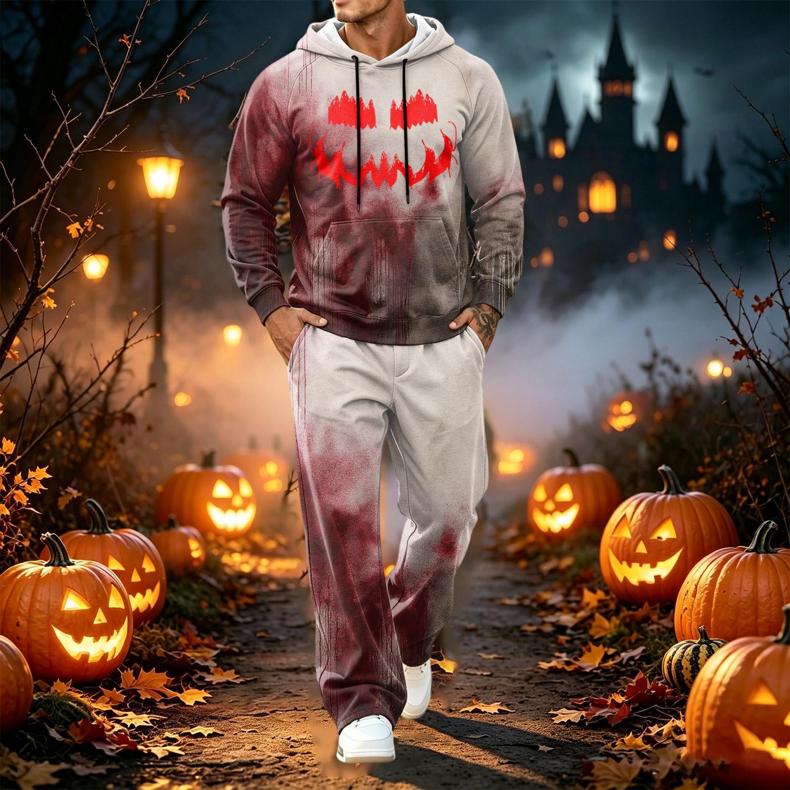 Men s Halloween Printed Long Sleeve Hoodie and Pants Set Two Piece Sweatsuit Costume Outfit S