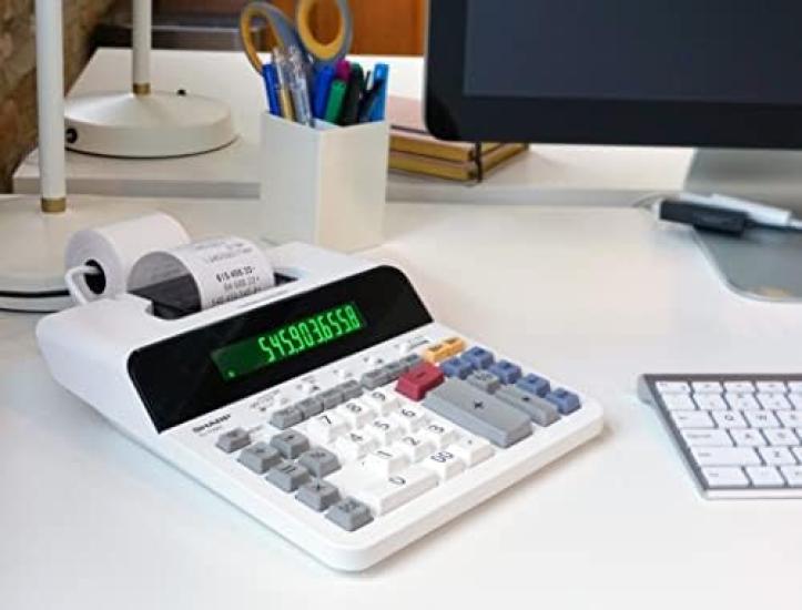 Sharp Printing Calculator with LPS Thermal and Easy Paper Feeding 12-Digit Extra-Large 10-Digit Option, 8.0 Printer, Ink-Free, Full-Size Keyboard,