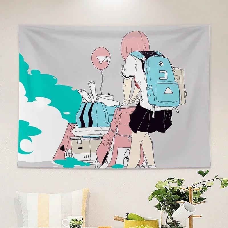 Japanese Style Illustration Girl Wall Decoration Tapestry Home Living Room Tapestry 74x94cm(29x37in)