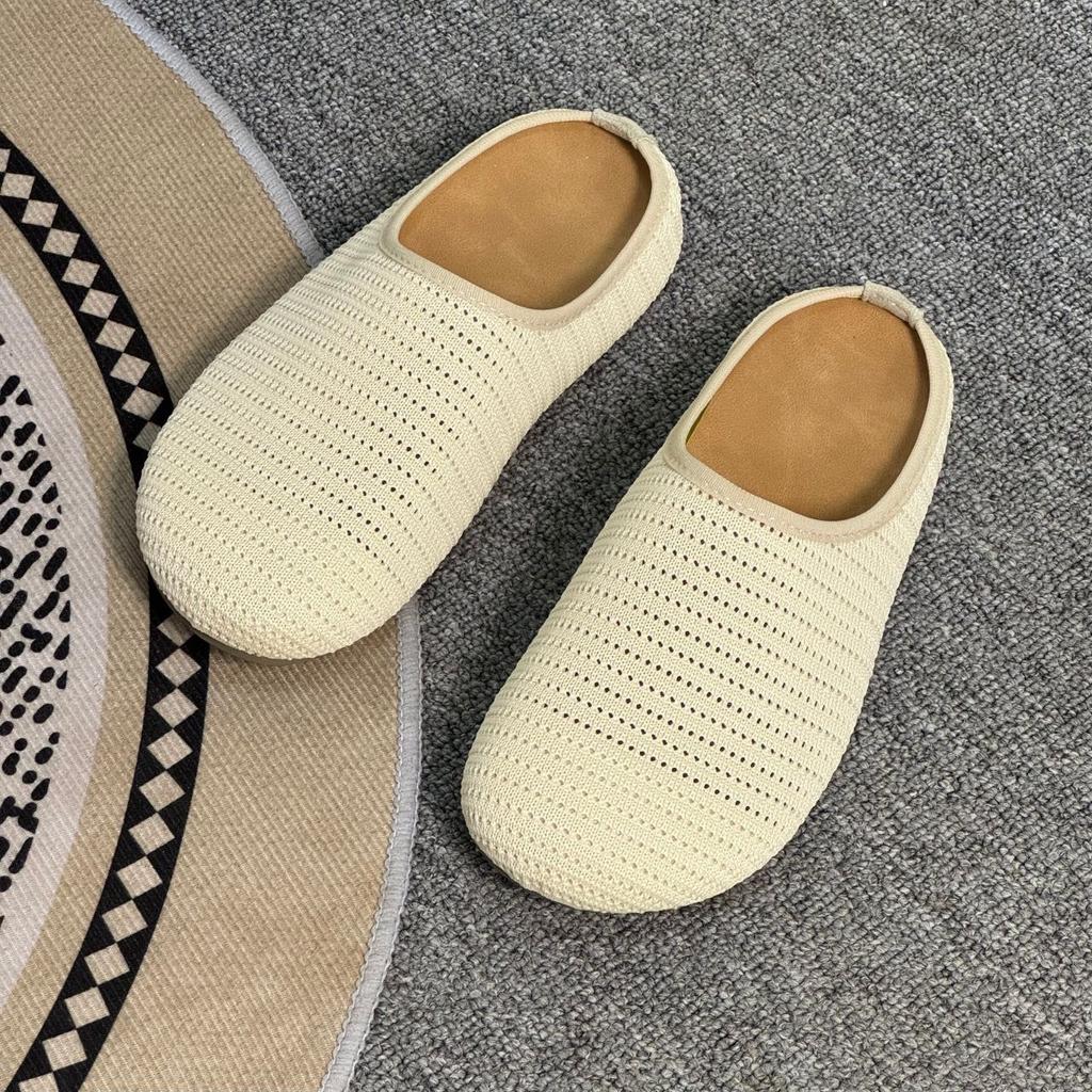 Fashion hollow breathable woven bag head thick-soled slippers 2025 summer new simple flat bottom with sandals