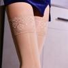 8D Oil Shiny Thigh High Stockings Floral Lace Top Silicone Hold Up Medias Women Sexy Transparent Nightclub Party Shiny Hosiery