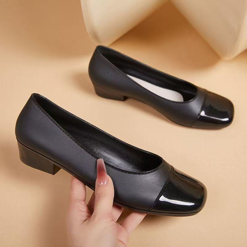 Pantofi de ploaie noi pentru femei cu toc bloc jos Talpă moale Antiderapant Vârf pătrat Slip-on Impermeabili Pantofi de lucru Pantofi ușori pentru navetă