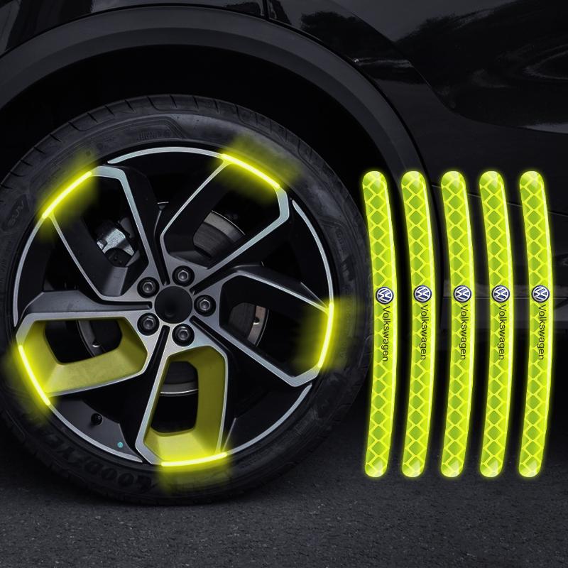 Car Wheel Hub Reflective Stickers Tire Rim Luminous Accessories For Volkswagen Santana GTI Rline Polo Golf Passat B5 B6 Touran Magotan