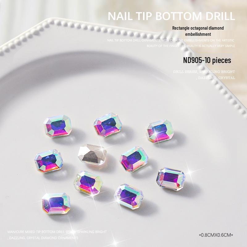 Moonlight Nail Art Diamond Decorations - 10 Pieces: Rectangle, Octagon, Square, Pointed Bottom Designs