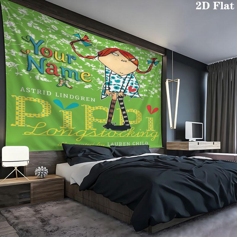 Pippi Longstocking Custom Name Wall Tapestry Aesthetic Wall Hanging Printed Fabric Blanket Decorative Tapestries for Bedroom Living Room Home Decor