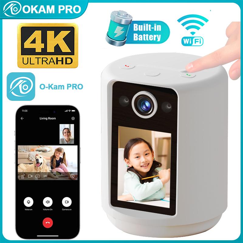 

OKAM PRO HD 8MP 4K WiFi Камера Двосторонній Відеоінтерком 2,4-дюймовий Екран Акумулятор 2000 мАг Камера Домашньої Безпеки Кольорове Нічне Бачення Camera
