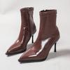 Fashion Patent Leather Women Ankle Boots Zipper Shoes Sexy Thin Heels Pointed Toe Modern Short Botas Mujer