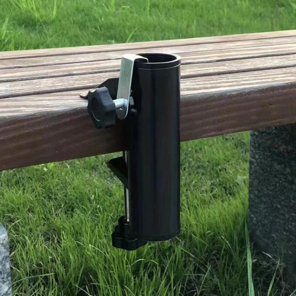 Outdoor Umbrella Clip Base for Balcony, Table, Bench, and Beach – Fits Round Steel Pipes