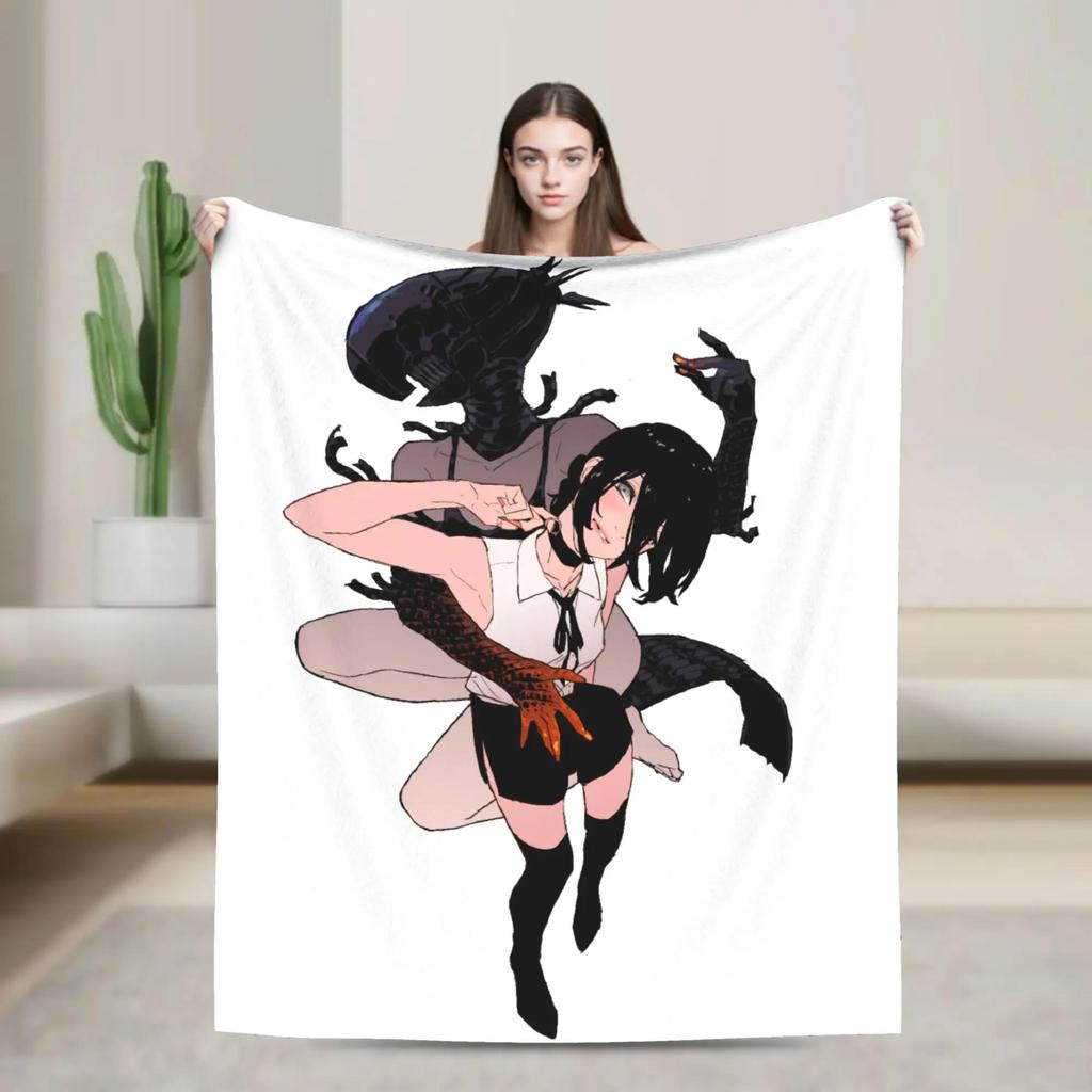 Makima Chainsaw Man Anime Plush Blanket Soft Flannel Throw for Kids and Adults Couch Bed Cover Design Bedspread
