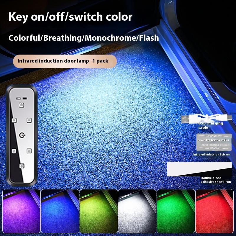 

1/2 шт. Автомобильные дверные фонари с магнитным управлением, зарядка через USB, автоматическое открытие дверей, безопасная сигнальная лампа, атмосфера, приветственный свет, автомобильные аксессуары