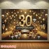 2D Elegant 30th Anniversary Backdrop, Gold & Black Diamond Celebration Banner